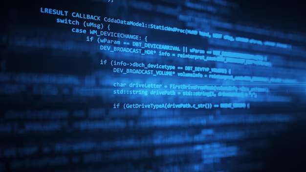 Program code on a blue background