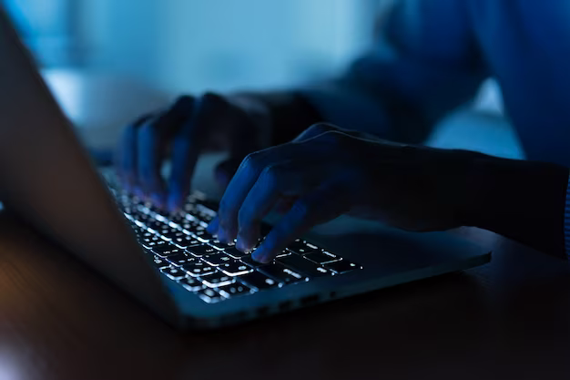 Man's hands on laptop keyboard