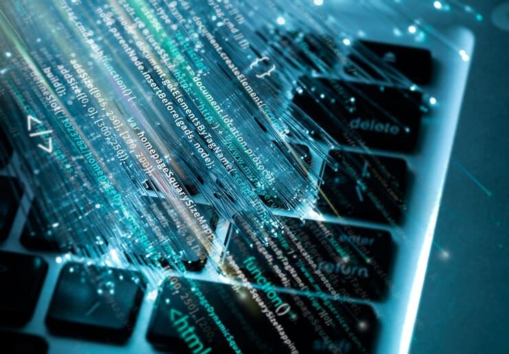 Collage with a Keyboard and Vertical Code