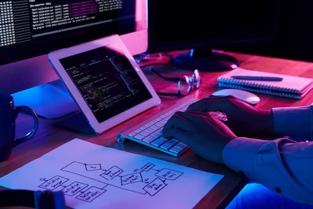 A person works at a computer and tablet